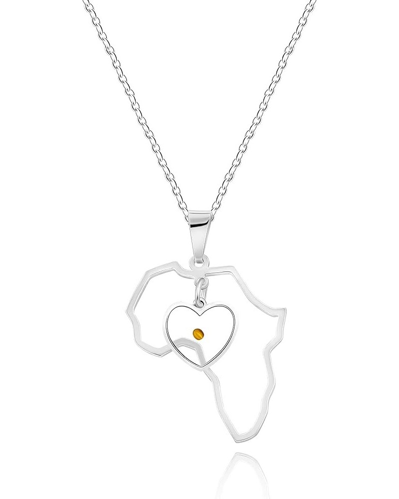 Gold & Platinum Plated Africa Map Pendant Necklace with Real Mustard Seed Heart Charms ZY109 Silver $7.27 Necklaces