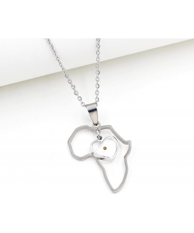 Gold & Platinum Plated Africa Map Pendant Necklace with Real Mustard Seed Heart Charms ZY109 Silver $7.27 Necklaces