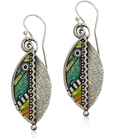 Unique Handmade Lightweight Bohemian Vintage Colorful Green abstract Enamel Leaf Earrings with Detailed Texture Chic Drop Dan...