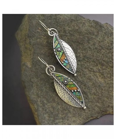 Unique Handmade Lightweight Bohemian Vintage Colorful Green abstract Enamel Leaf Earrings with Detailed Texture Chic Drop Dan...