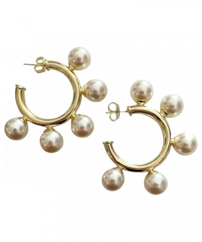 Gio Large Off White Pearl Studded Statement Hoop Earrings in Shiny Polished 18k Gold Plated $50.60 Earrings