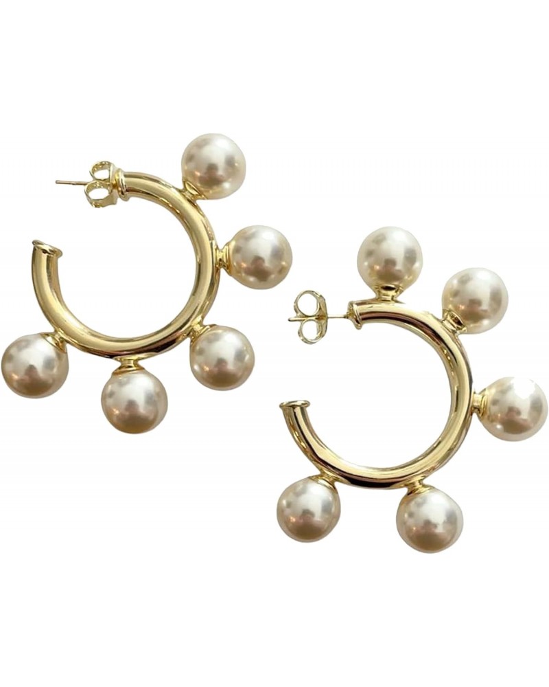 Gio Large Off White Pearl Studded Statement Hoop Earrings in Shiny Polished 18k Gold Plated $50.60 Earrings