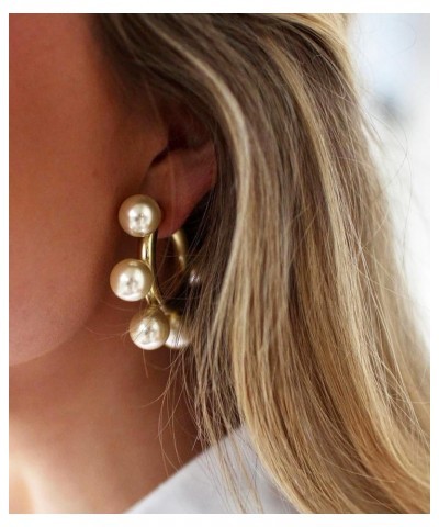 Gio Large Off White Pearl Studded Statement Hoop Earrings in Shiny Polished 18k Gold Plated $50.60 Earrings