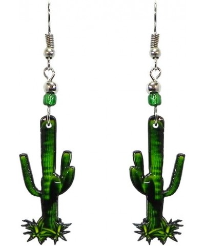 Saguaro Cactus Nature Graphic Dangle Earrings - Womens Fashion Handmade Jewelry Southwest Accessories Green $10.39 Earrings