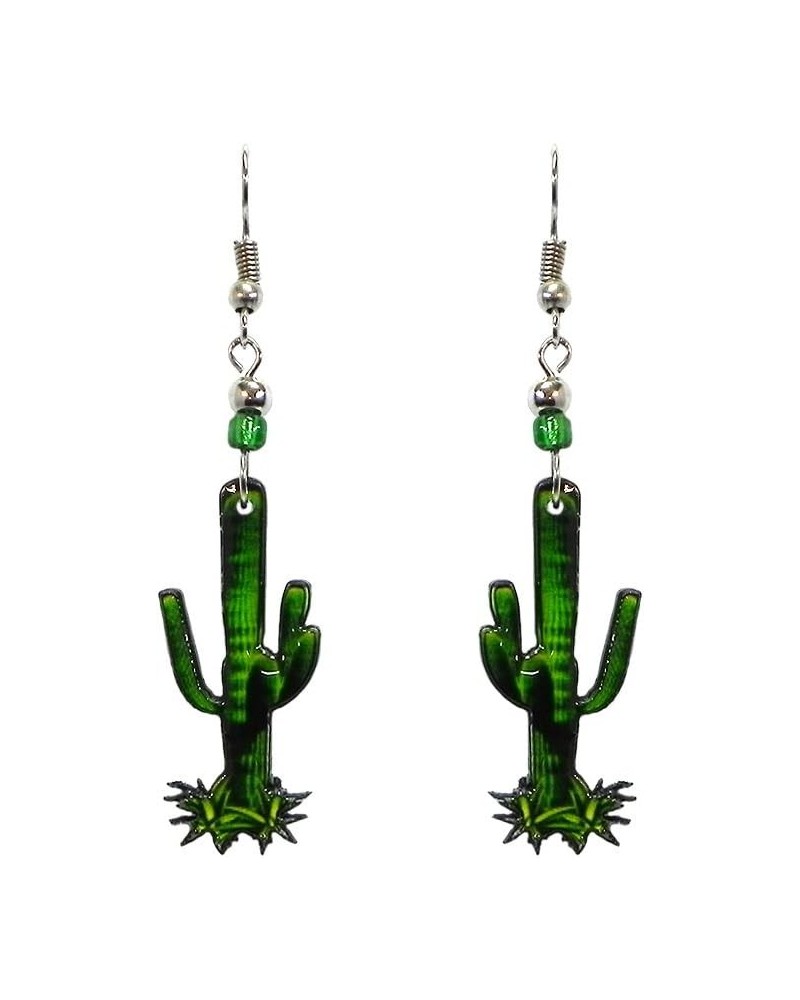 Saguaro Cactus Nature Graphic Dangle Earrings - Womens Fashion Handmade Jewelry Southwest Accessories Green $10.39 Earrings