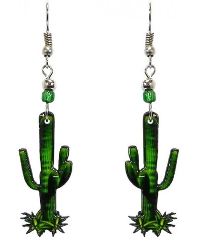 Saguaro Cactus Nature Graphic Dangle Earrings - Womens Fashion Handmade Jewelry Southwest Accessories Green $10.39 Earrings