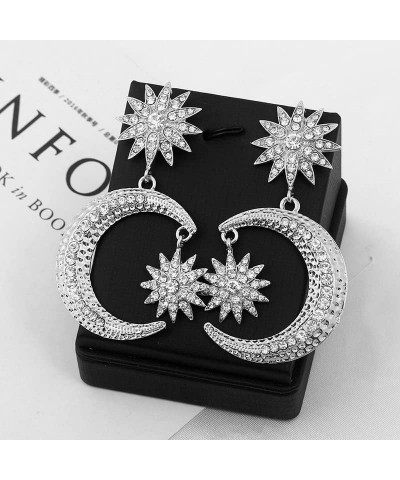 Exaggerated Luxury Sun Moon Stars Drop Earrings Rhinestone Punk Earrings for Women Jewelry Golden Boho Vintage Earrings Ear-h...