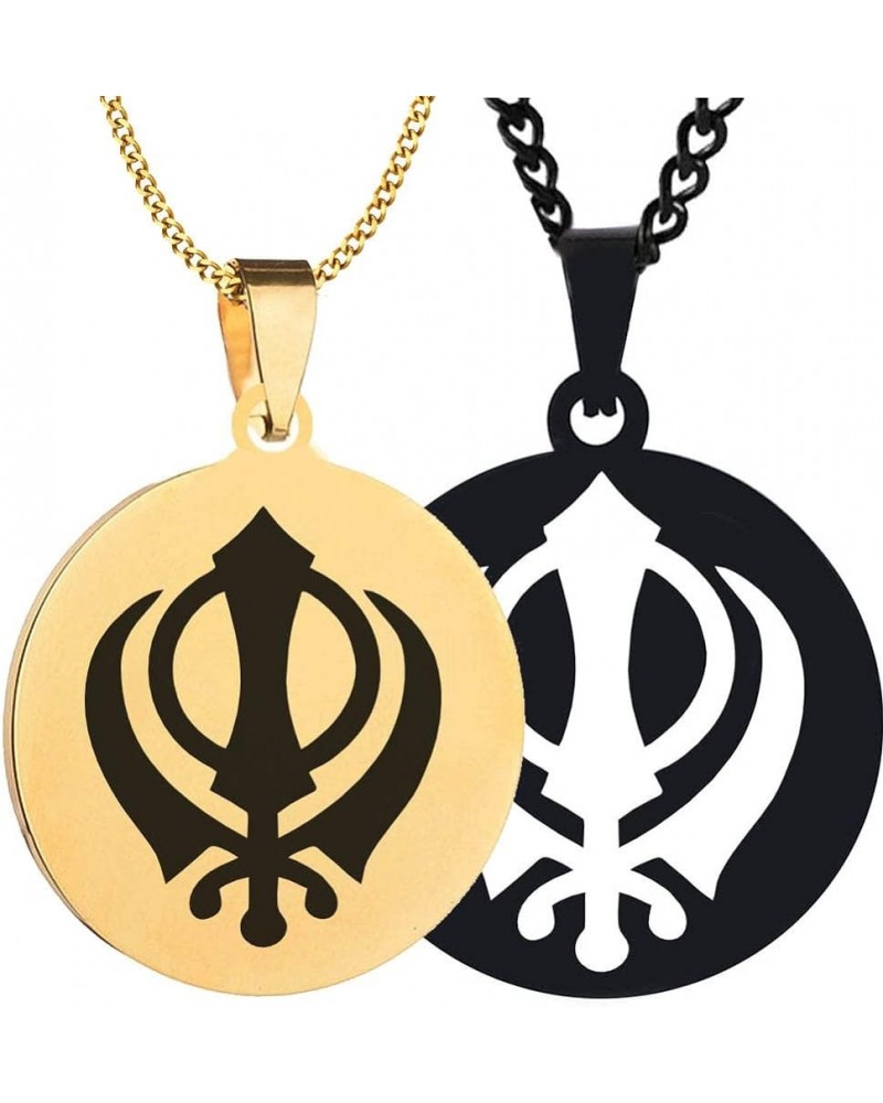 2PCS Set Laser Engraved The Khanda Sikh Khanda Punjabi Kirpan Sword Symbol Stainless Steel Pendants Necklaces Well Polished B...