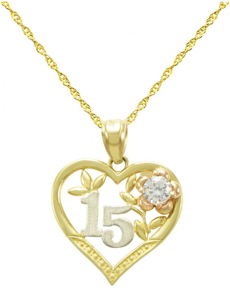 14K Tri-Color Gold 15 Anos Quinceanera Pendant Necklace $80.77 Necklaces