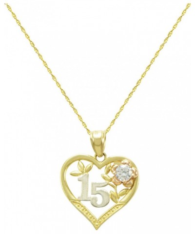 14K Tri-Color Gold 15 Anos Quinceanera Pendant Necklace $80.77 Necklaces