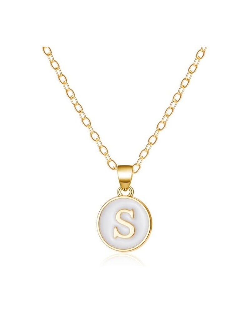 Initial Necklace, A-Z Coin Pendant Personalized Monogram Name Letter Necklace for Women Teen Girls, Double Side Enamel Simple...