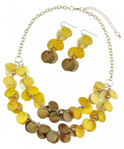 2 Layer Statement Choker Shell Necklace and Earring Set for Women Gift yellow $10.39 Necklaces