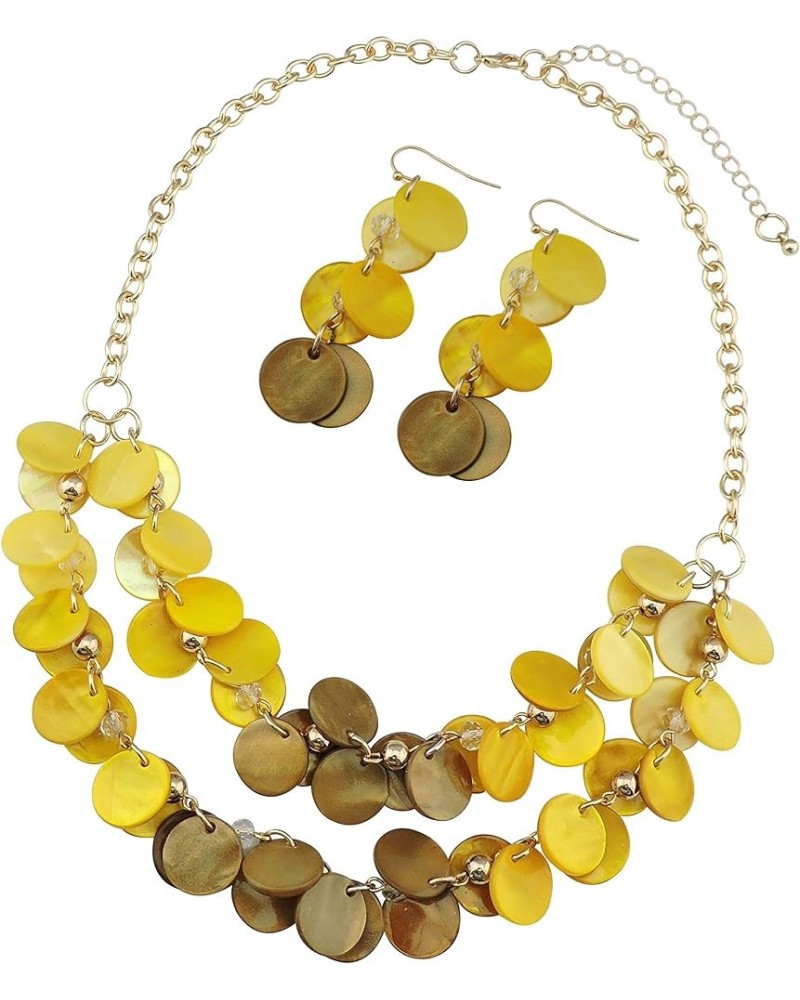 2 Layer Statement Choker Shell Necklace and Earring Set for Women Gift yellow $10.39 Necklaces