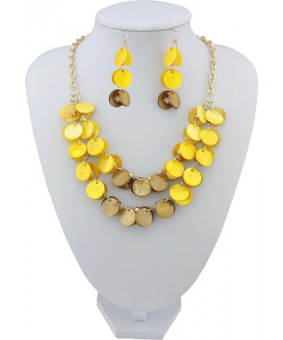 2 Layer Statement Choker Shell Necklace and Earring Set for Women Gift yellow $10.39 Necklaces