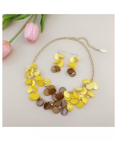 2 Layer Statement Choker Shell Necklace and Earring Set for Women Gift yellow $10.39 Necklaces