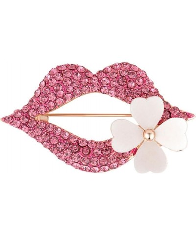 Sexy Lips with Flower Brooches and Pins Full Pink/White Crystal Safty Pin Women Girls Clothes Accessories pink $8.84 Brooches...