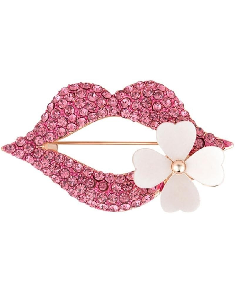 Sexy Lips with Flower Brooches and Pins Full Pink/White Crystal Safty Pin Women Girls Clothes Accessories pink $8.84 Brooches...