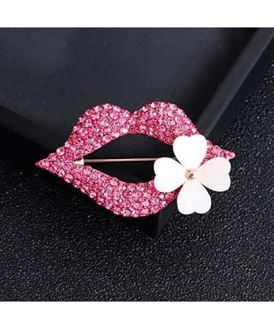 Sexy Lips with Flower Brooches and Pins Full Pink/White Crystal Safty Pin Women Girls Clothes Accessories pink $8.84 Brooches...