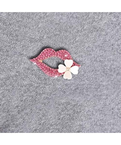 Sexy Lips with Flower Brooches and Pins Full Pink/White Crystal Safty Pin Women Girls Clothes Accessories pink $8.84 Brooches...