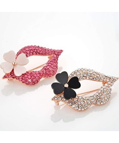 Sexy Lips with Flower Brooches and Pins Full Pink/White Crystal Safty Pin Women Girls Clothes Accessories pink $8.84 Brooches...