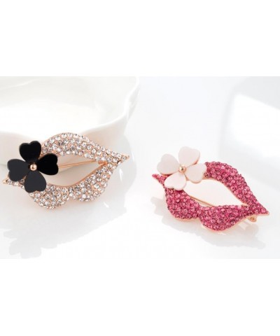 Sexy Lips with Flower Brooches and Pins Full Pink/White Crystal Safty Pin Women Girls Clothes Accessories pink $8.84 Brooches...