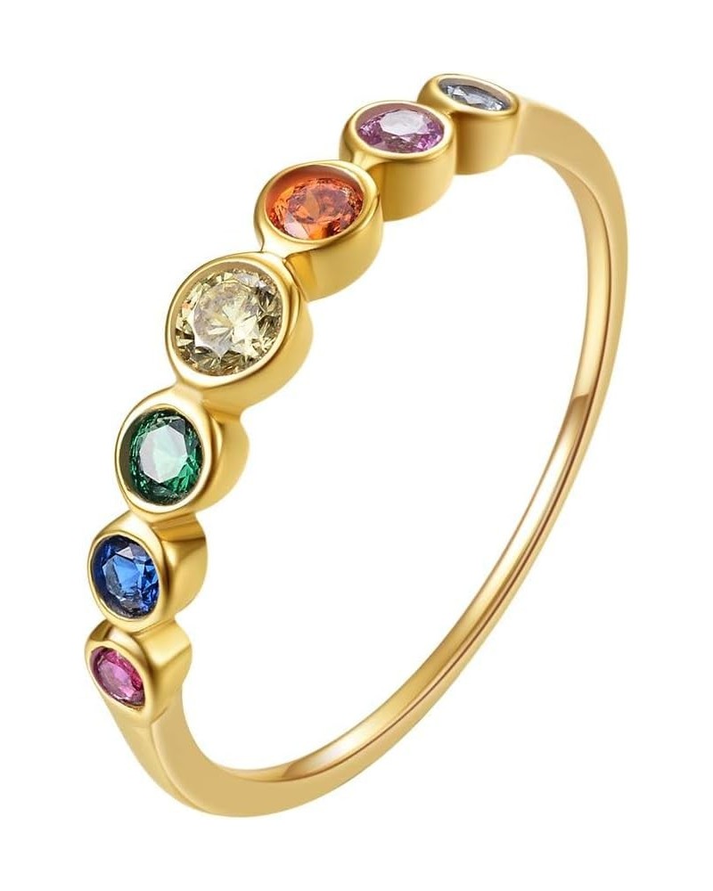 14K Gold Women Rings Rainbow Eternity Thumb Rings Band Wedding Rings Round AAA Cubic Zirconia CZ Rings Dainty Colorful Rings ...