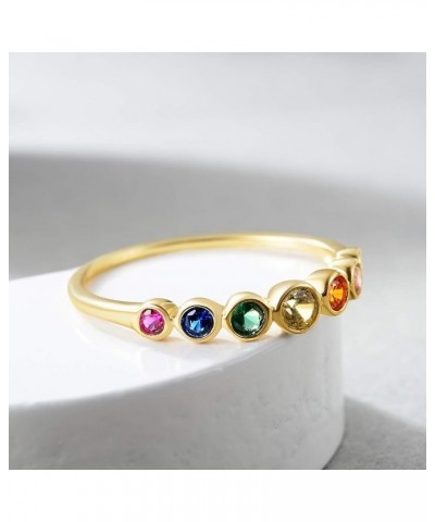 14K Gold Women Rings Rainbow Eternity Thumb Rings Band Wedding Rings Round AAA Cubic Zirconia CZ Rings Dainty Colorful Rings ...