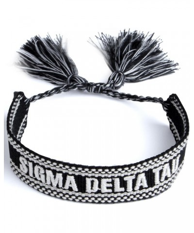 Sigma Delta Tau Bracelet — Woven Bracelet, Black and White Design with SDT Sorority Name and Tassels, Greek Sorority Jewelry ...