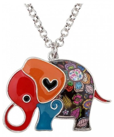 Enamel Alloy Floral Heart Lover Elephant Necklace Pendant For Women Kids Lucky Gift Multicolor $9.27 Necklaces