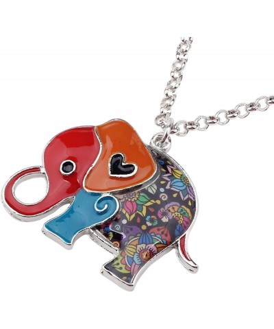 Enamel Alloy Floral Heart Lover Elephant Necklace Pendant For Women Kids Lucky Gift Multicolor $9.27 Necklaces