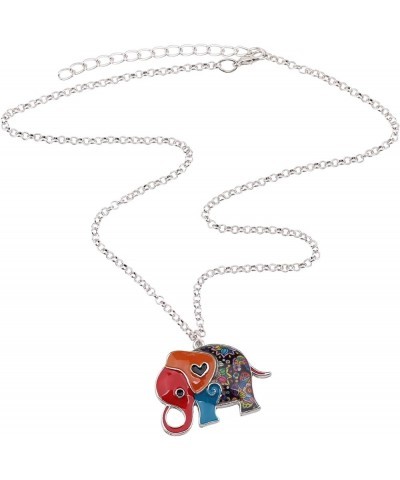 Enamel Alloy Floral Heart Lover Elephant Necklace Pendant For Women Kids Lucky Gift Multicolor $9.27 Necklaces