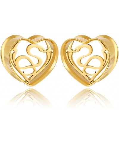 0g - 1"(8mm-25mm) Stainless Steel Heart Cool Snake Ear Piercing Ear Tunnels Gauges Plugs Stretcher Expander Body Jewelry 2PCS...