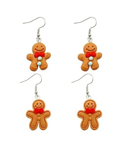 2Pairs Christmas Gingerbread Earrings for Women Girls Christmas Dangle Drop Earrings Holiday Xmas Cookie Gingerbread Man Earr...