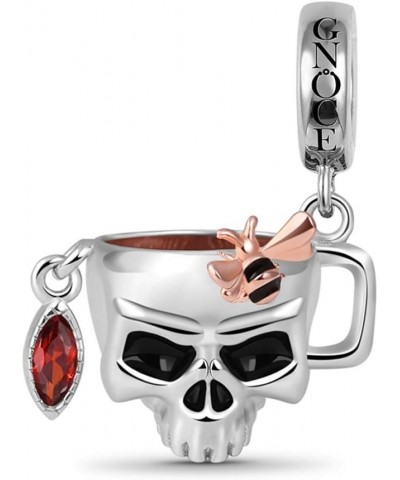 Honey Cup Charm Pendant Sterling Silver Skull Charm With CZ Fit All Bracelet/Necklace Charm for Women Girls $23.82 Bracelets