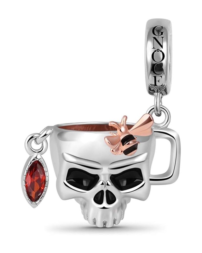 Honey Cup Charm Pendant Sterling Silver Skull Charm With CZ Fit All Bracelet/Necklace Charm for Women Girls $23.82 Bracelets