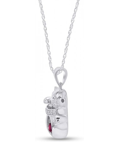 Simulated Birthstones & Sparkling White Cubic Zirconia Happy Cat Pendant Necklace in 925 Sterling Silver 18" Chain Simulated ...