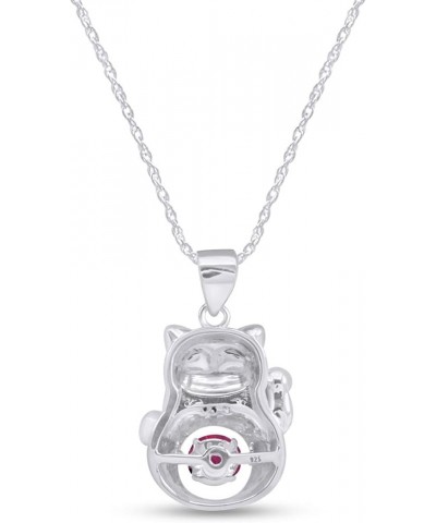 Simulated Birthstones & Sparkling White Cubic Zirconia Happy Cat Pendant Necklace in 925 Sterling Silver 18" Chain Simulated ...