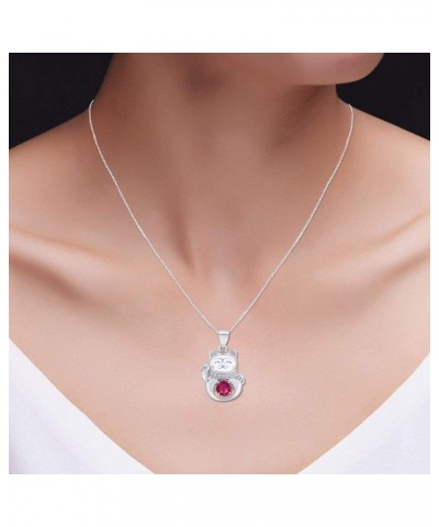 Simulated Birthstones & Sparkling White Cubic Zirconia Happy Cat Pendant Necklace in 925 Sterling Silver 18" Chain Simulated ...