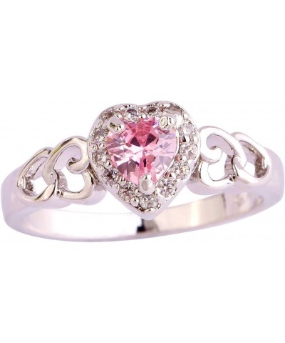 925 Silver Plated Ring Double Heart Rainbow Topaz Romantic Twist Proposal Wedding Engagement Band Ring US12 D_ Pink $4.63 Others