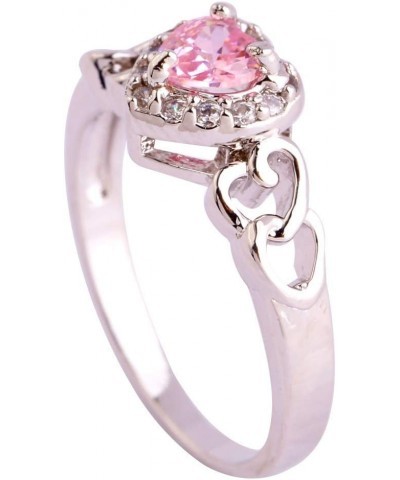 925 Silver Plated Ring Double Heart Rainbow Topaz Romantic Twist Proposal Wedding Engagement Band Ring US12 D_ Pink $4.63 Others