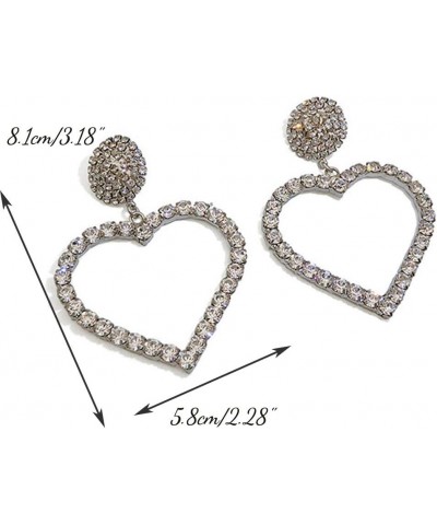 Rhinestone Heart Dangle Earring Cuban Rhinestone Crystal Tassel Ear Jewelry for Party Prom Dating Women Girls $8.39 Earrings