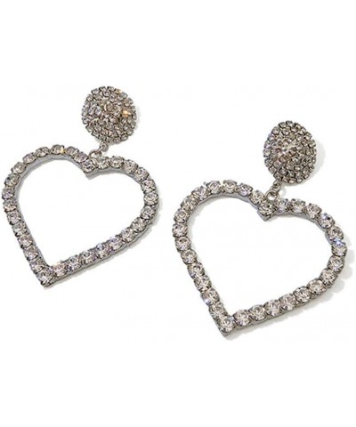 Rhinestone Heart Dangle Earring Cuban Rhinestone Crystal Tassel Ear Jewelry for Party Prom Dating Women Girls $8.39 Earrings