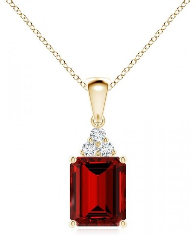 Emerald-Cut Shape Lab-Grown Ruby Pendant with Diamond Trio in Sterling Silver/14K Solid Gold/Platinum for Women | July Births...