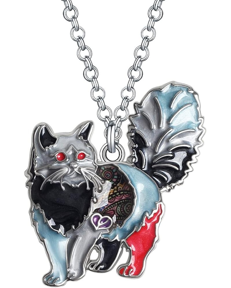 Enamel Alloy Cat Necklace Kitten Pendant Novelty Pets Jewelry Gifts for Women Girls Charms Gray $9.59 Necklaces