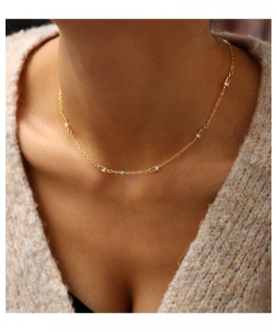 18K Gold Plated Dainty Necklaces for Women, Trendy Herringbone Gold Choker Necklace, Simple Layered Diamond Necklaces for Tee...