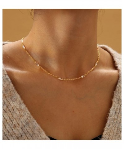 18K Gold Plated Dainty Necklaces for Women, Trendy Herringbone Gold Choker Necklace, Simple Layered Diamond Necklaces for Tee...