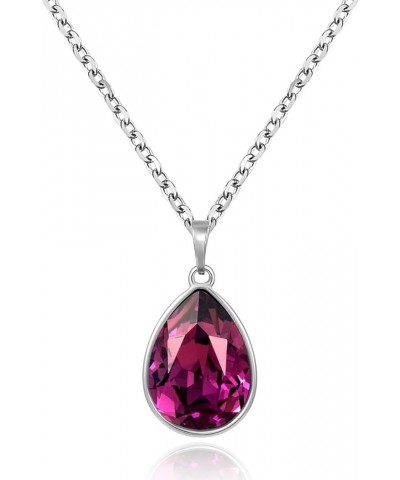 Teardrop Pendant Necklace Birthstone Crystal Sparkling Necklace for Women Wedding Party Accessories Gift Purple $8.17 Necklaces