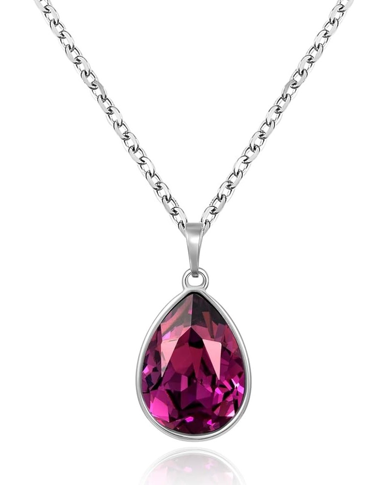 Teardrop Pendant Necklace Birthstone Crystal Sparkling Necklace for Women Wedding Party Accessories Gift Purple $8.17 Necklaces