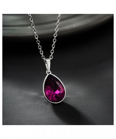 Teardrop Pendant Necklace Birthstone Crystal Sparkling Necklace for Women Wedding Party Accessories Gift Purple $8.17 Necklaces