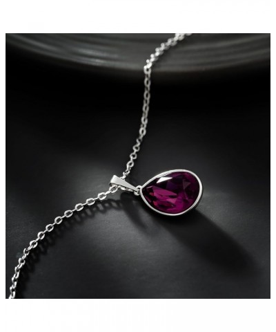 Teardrop Pendant Necklace Birthstone Crystal Sparkling Necklace for Women Wedding Party Accessories Gift Purple $8.17 Necklaces